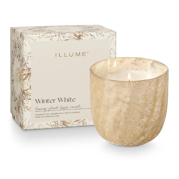 Winter White Boxed Crackle Glass Candle