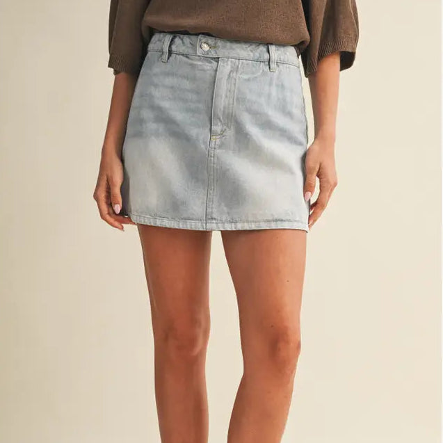 Faded Wash High Rise A-Line Skirt