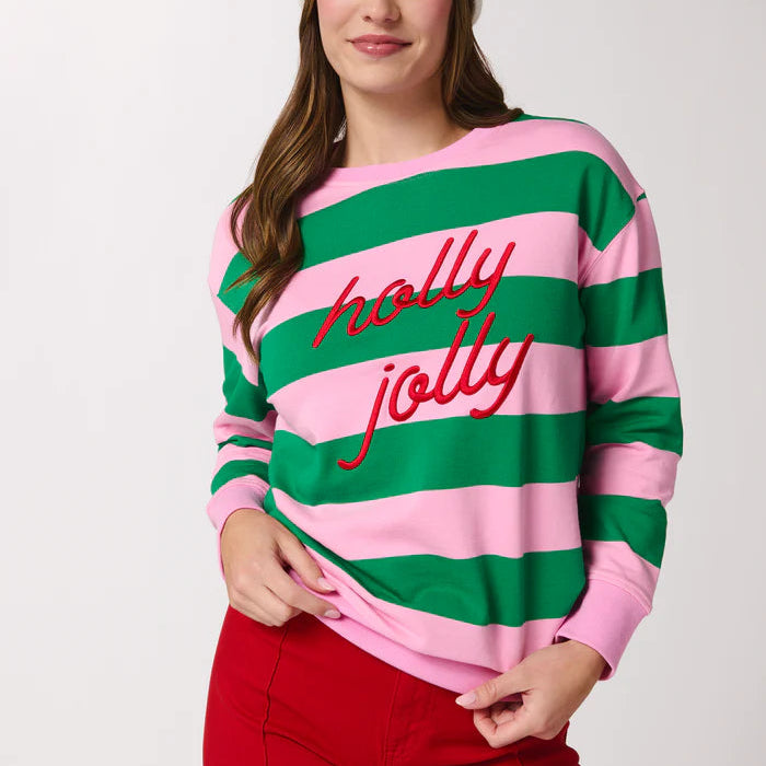 Holly Jolly Striped Classic Sweatshirt, Pink