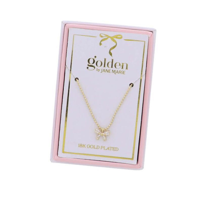 Kids 18K Gold Plated Necklace - Clear Crystal Bow