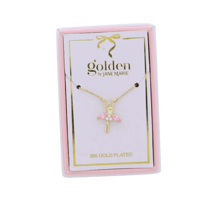 Kids 18K Gold Plated Necklace - Pink Crystal Ballerina