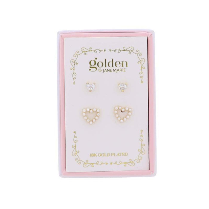 Kids Clear Heart & Pearl Heart Stud Earrings