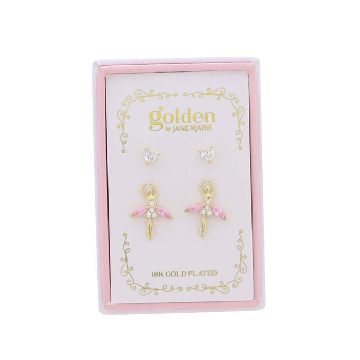 Kids Heart & Pink Ballerina Stud Earrings