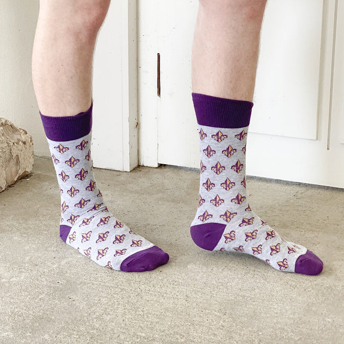 Men's Fleur De Lis Socks in Purple/Yellow