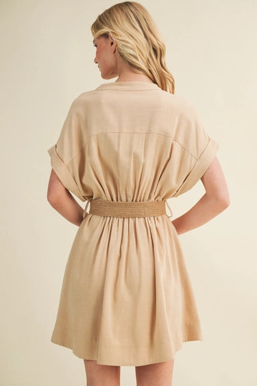 Dolman Sleeve Belted Button-Front Dress
