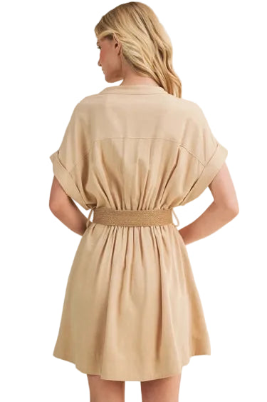 Dolman Sleeve Belted Button-Front Dress