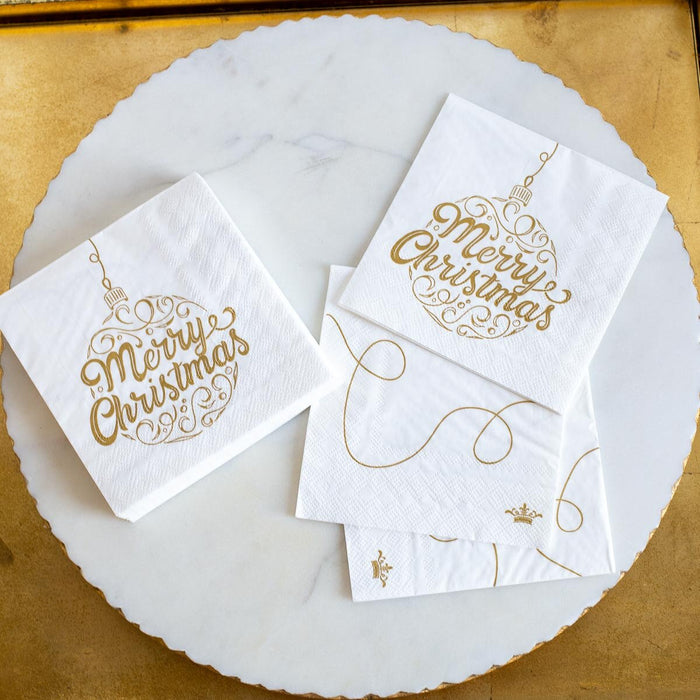 Merry Christmas Ornament Script Cocktail Napkins (Pack of 20)