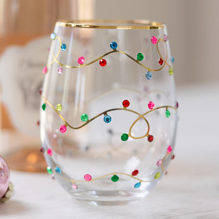 Stemless Wine Glass Rhinestone Lights