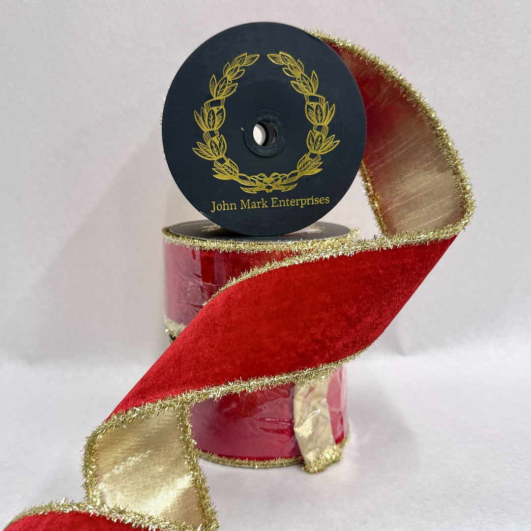 Red Velvet Metallic Dupion DBL Fused Tinsel Edge 2.5x10yd