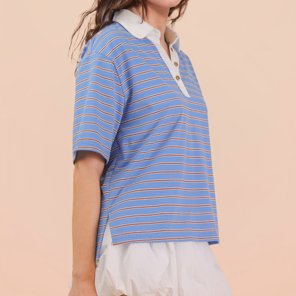 Oversized Stripe Knit Collar Top