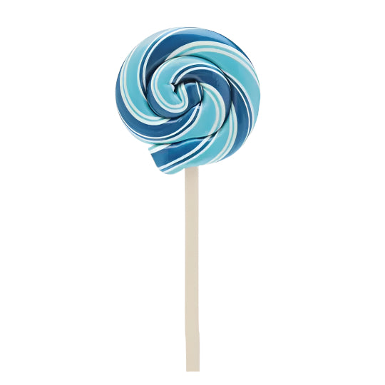 Blue and white swirled lollipop on a wooden stick