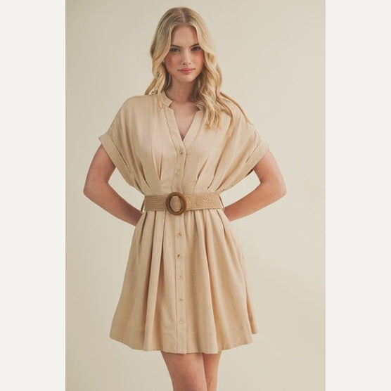 Dolman Sleeve Belted Button-Front Dress