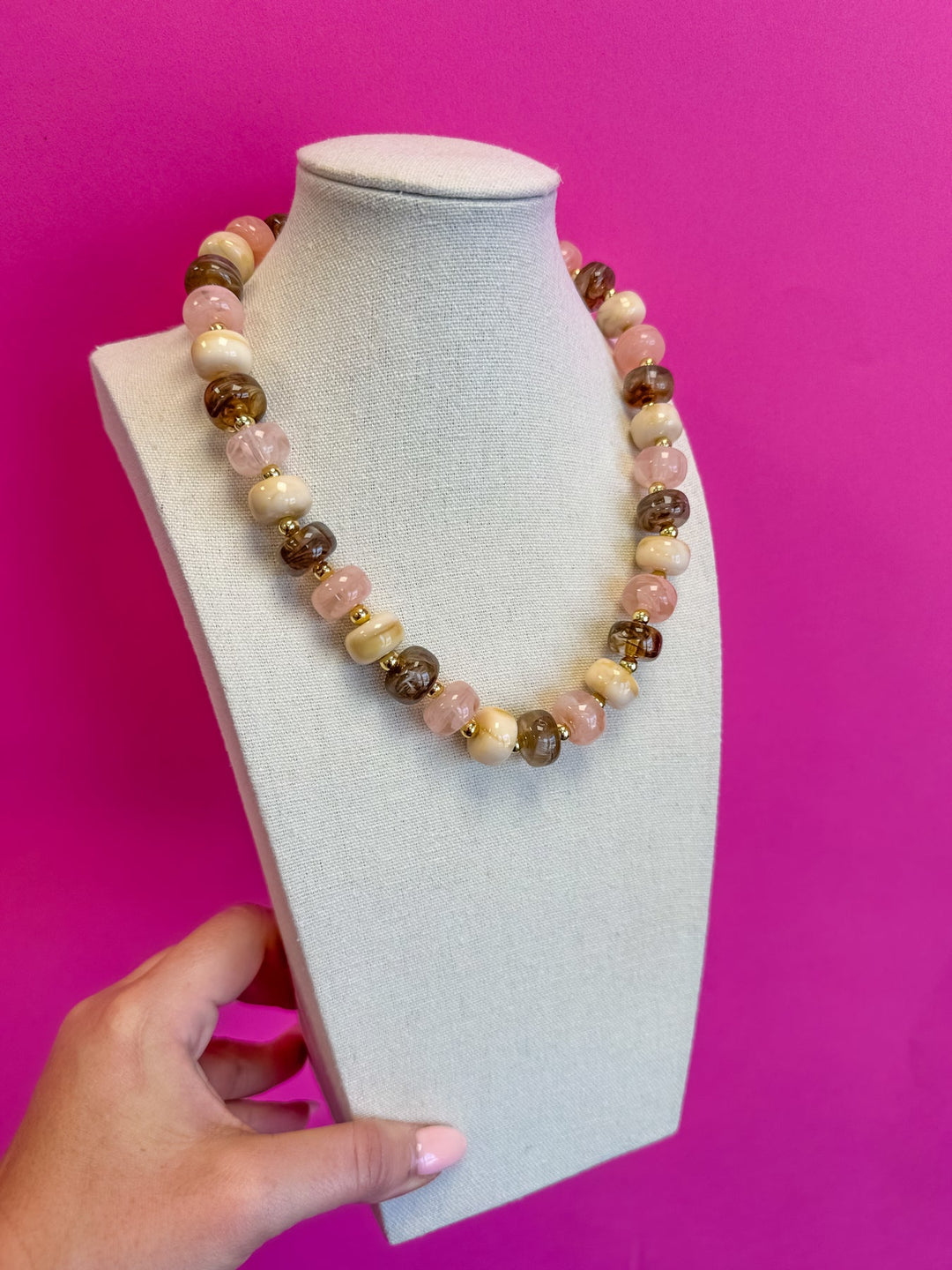 Brown &amp; Pink - Statement Necklace - Mix Bead