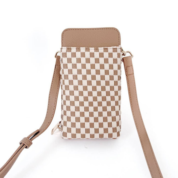 Woven Double Duty Phone Bag -Checkered Tan