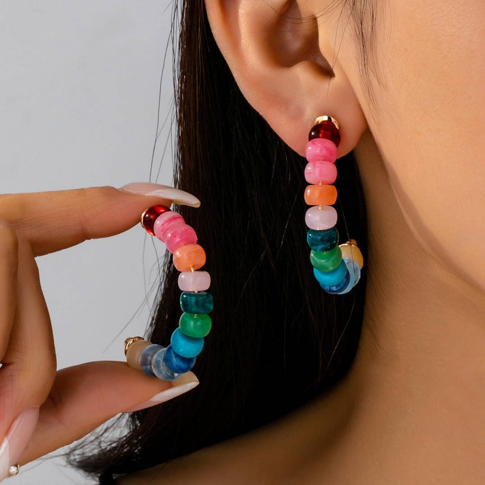 Multi Rainbow Beaded Hoop Earrings