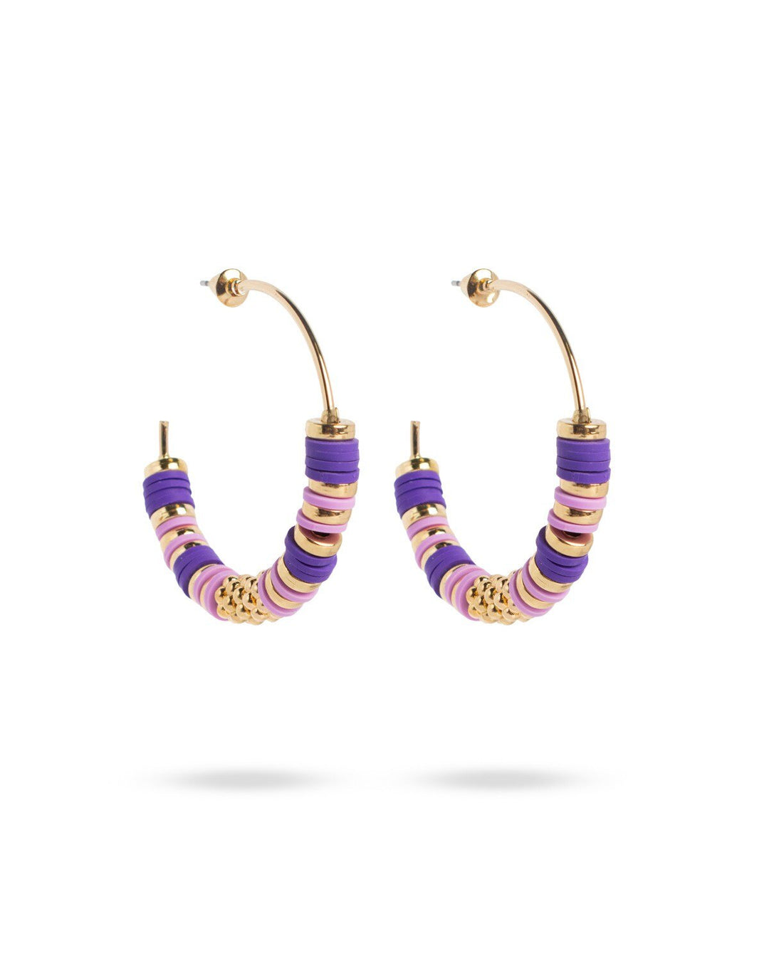 Clay Bead Gameday Hoop Earrings Purple/Gold
