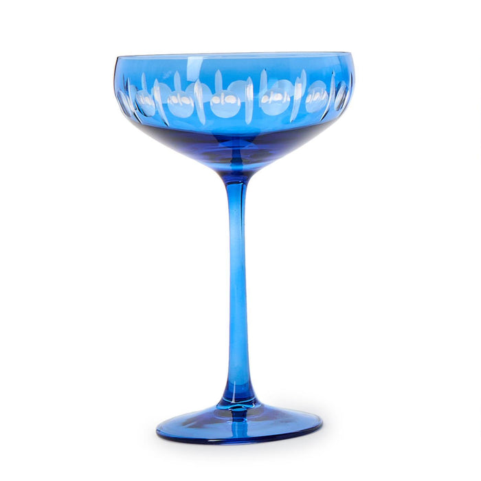 Sparkling Cut Coupe Glass - Blue