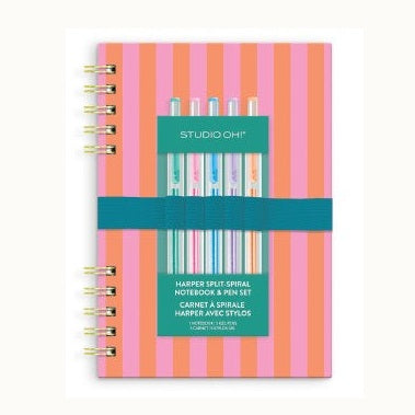 Cabana Stripes Harper Split-Spiral Notebook &amp; Pen