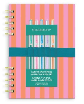 Cabana Stripes Harper Split-Spiral Notebook & Pen