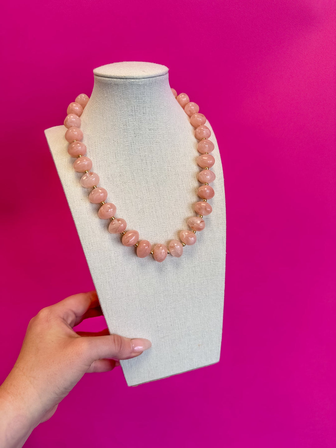 Lt. Pink - Bauble Bead with Gold Bead Necklace