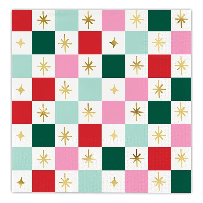 Foil Napkin - Holiday Checkerboard