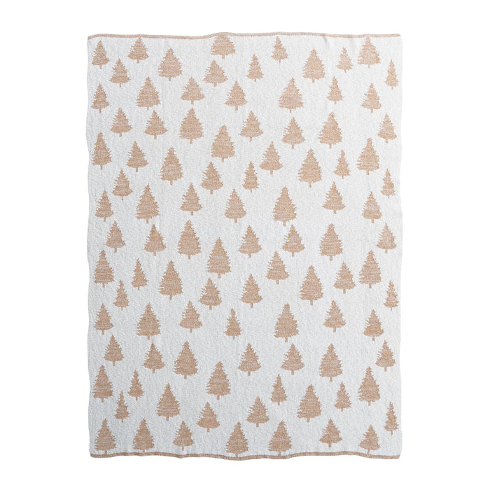 Cream Knit Throw with Gold Trees