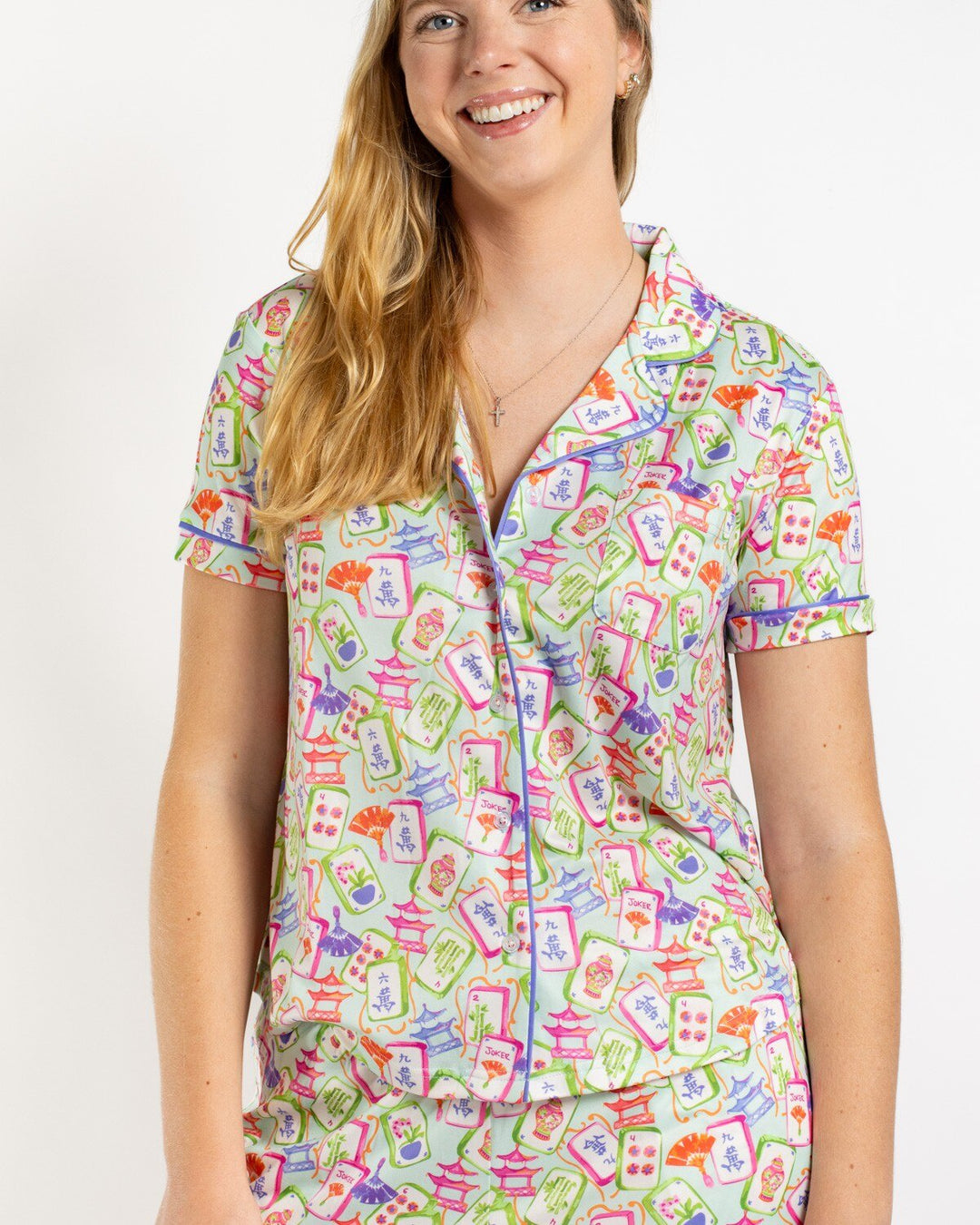 Mahjong Dreams Button Down Sleep Shirt