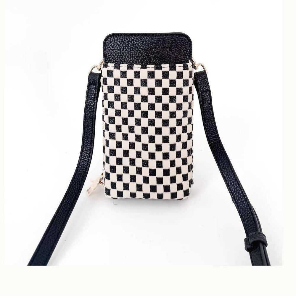 Woven Double Duty Phone Bag - Checkered Black