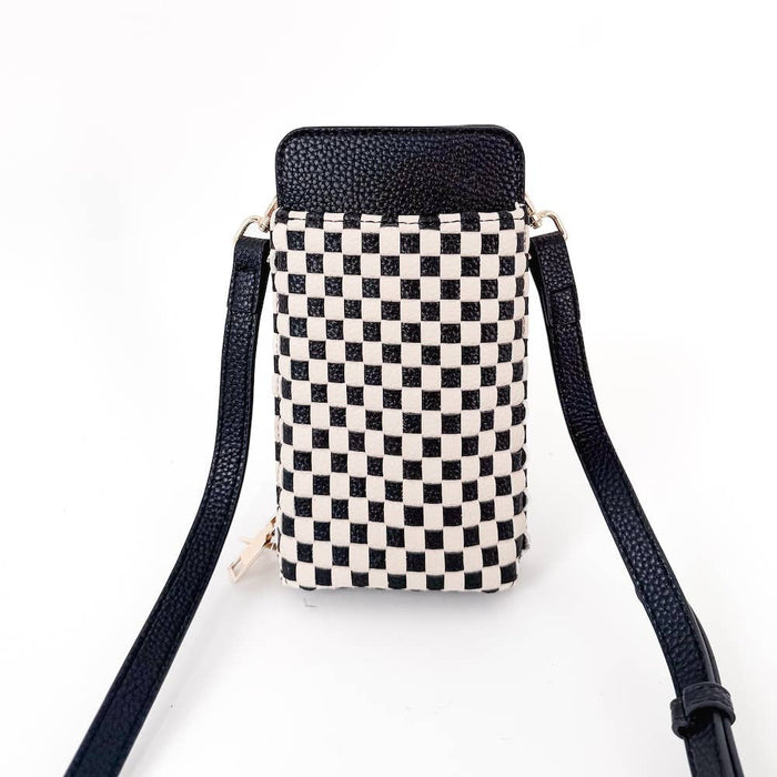 Woven Double Duty Phone Bag - Checkered Black