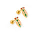 Enamel and gold-tone metal jewelry stud earrings inspired by the Torres de Satélite in Mexico City featuring vibrant pink floral motifs, a central green pillar, and colorful red and blue accents