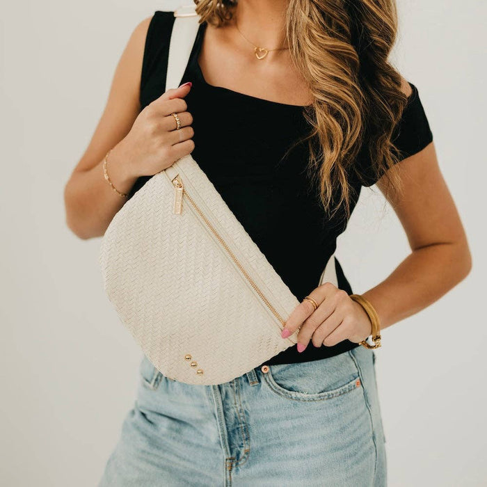 Diagonal Woven Westlyn Woven Bum Bag - Cream