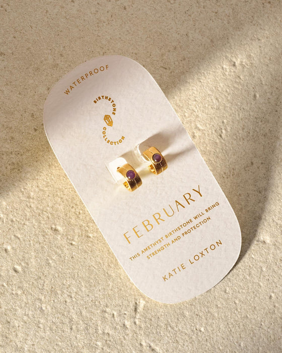 Birthstone Hoop Earrings - February - Amethyst