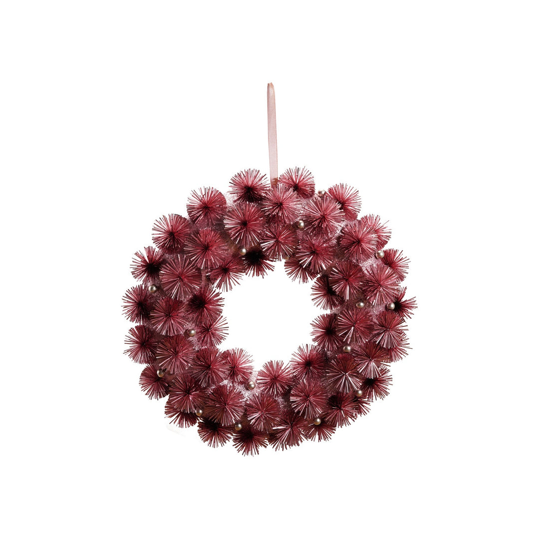 Round Tinsel Ball Wreath - Pink