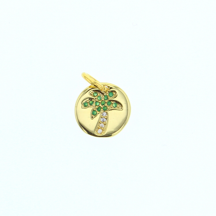 Green and Gold CZ Palm Tree Medallion Charm