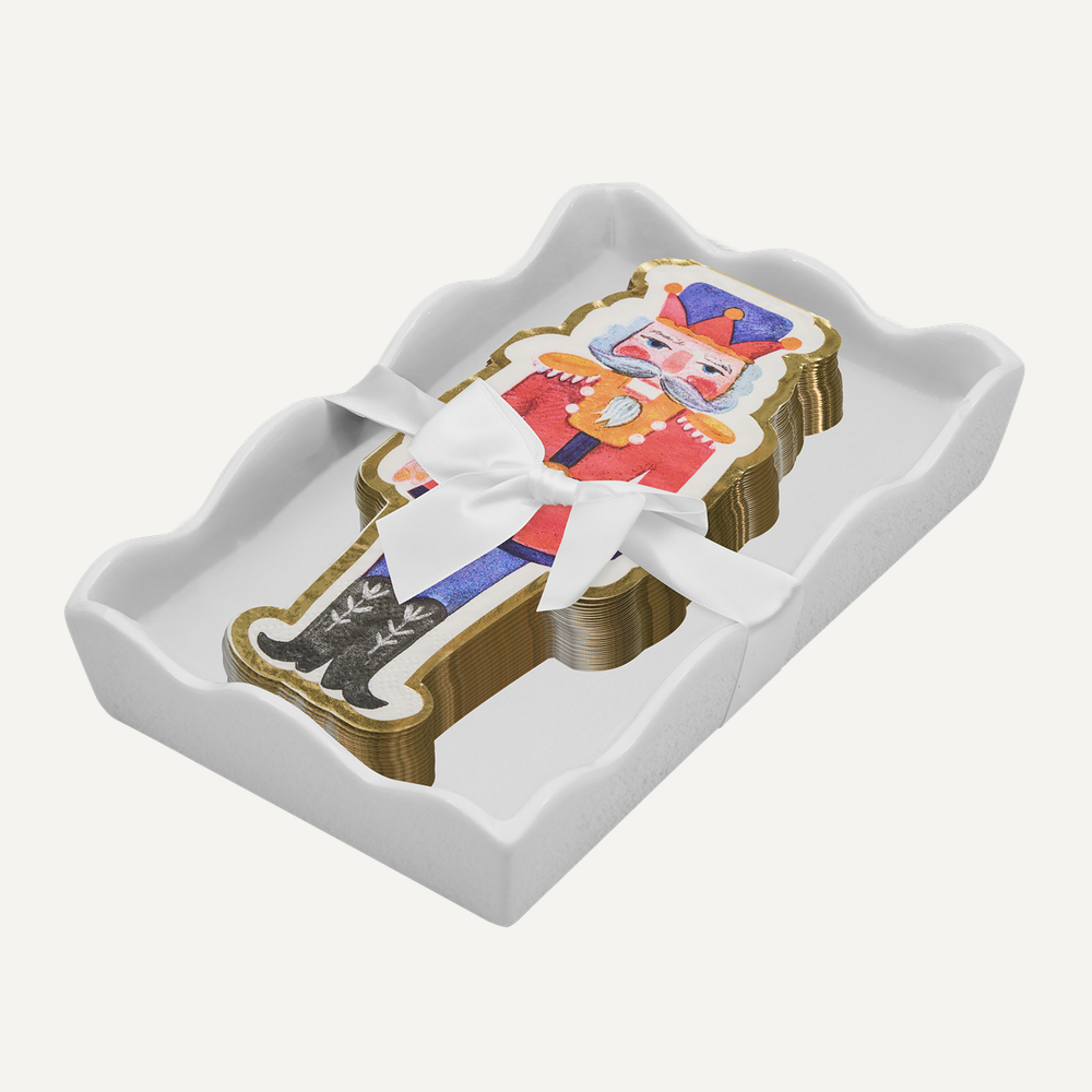 Nutcracker Ceramic Wave Napkin Tray with Guest Towel - Whimsical