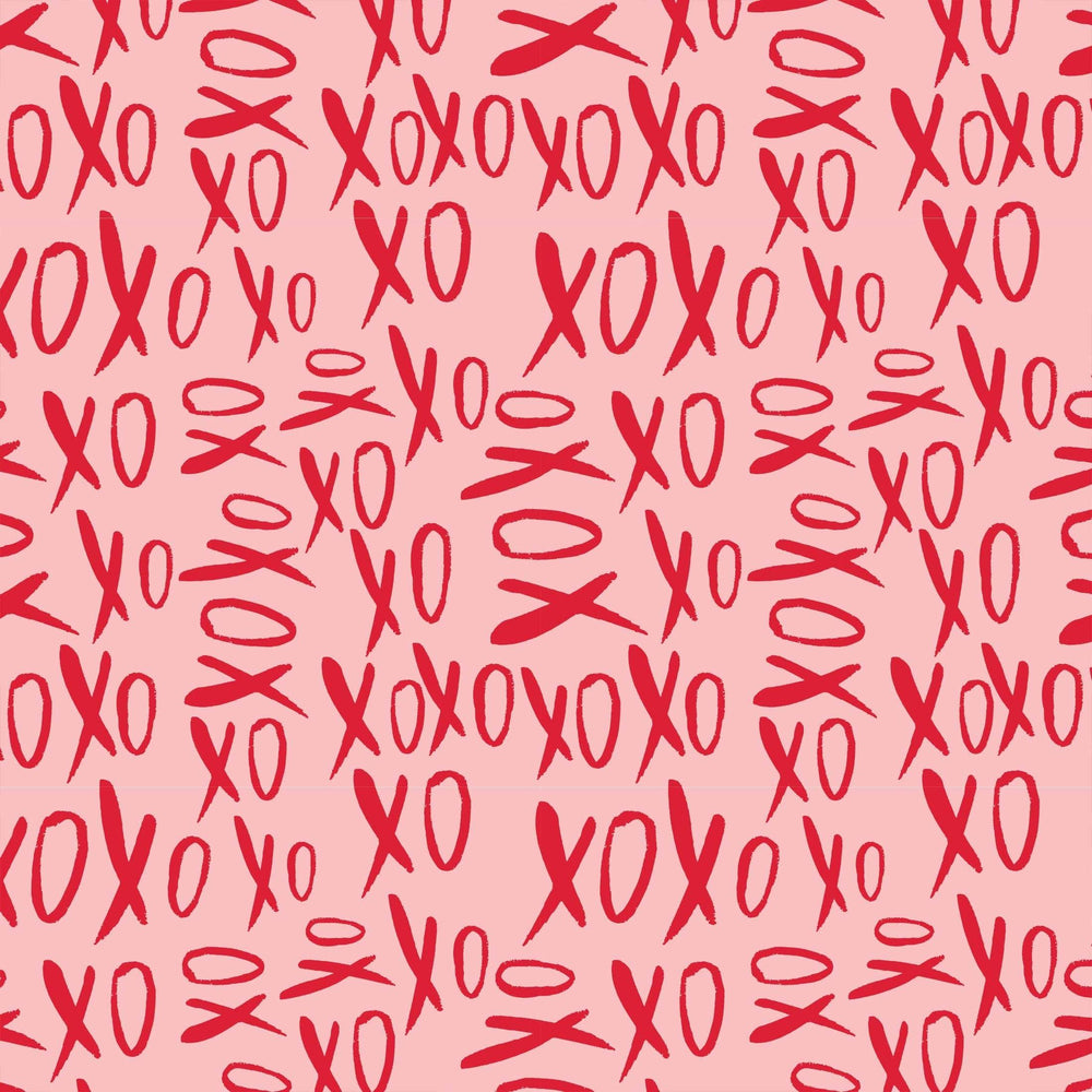Pink pattern swatch with red hand-painted XOXO lettering