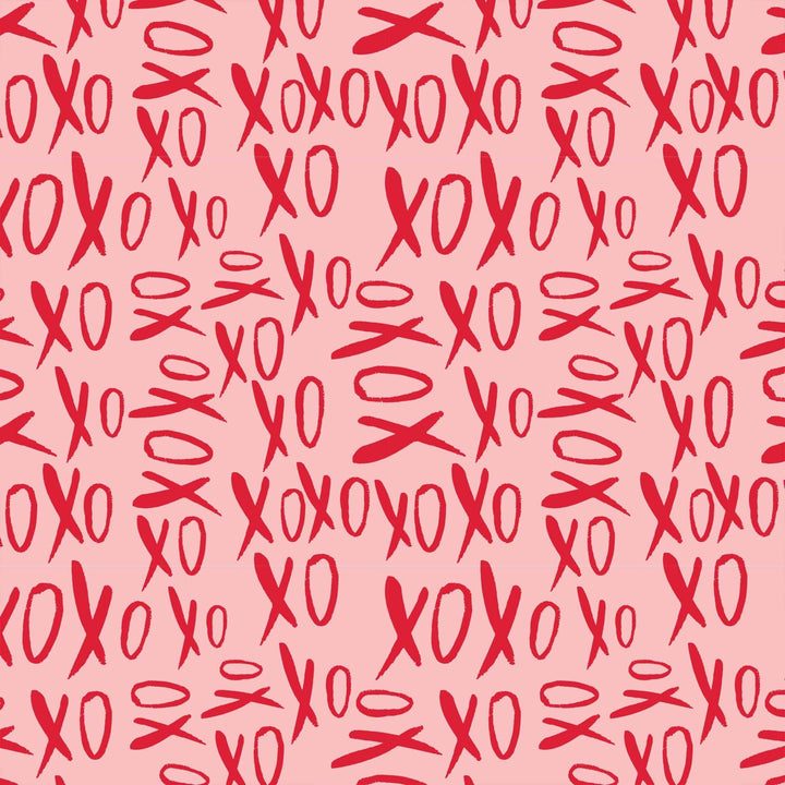 Pink pattern swatch with red hand-painted XOXO lettering