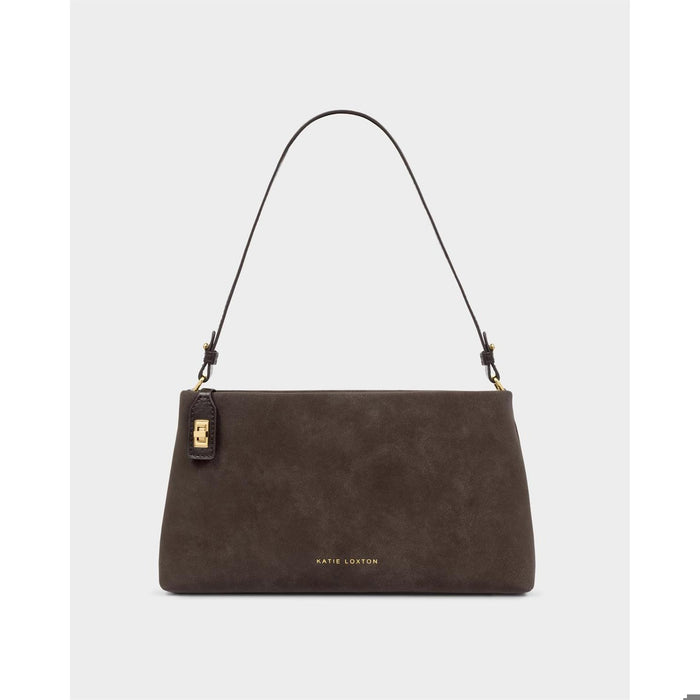 Orin Twist Lock Small Shoulder - Bitter Chocolate Suedette / Chocolate Distressed
