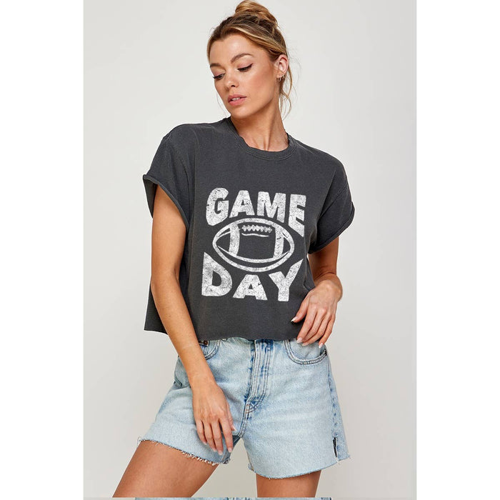 Game Day Washed Black Cropped Vintage Tee