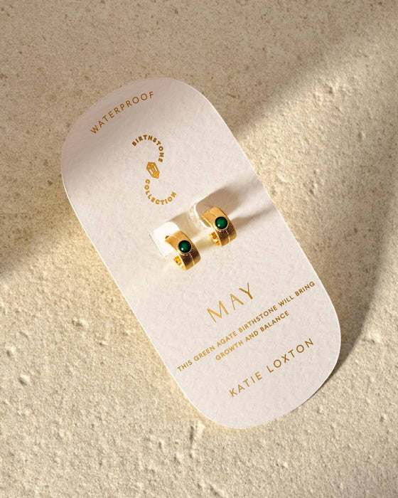 Birthstone Hoop Earrings - May - Green Agate