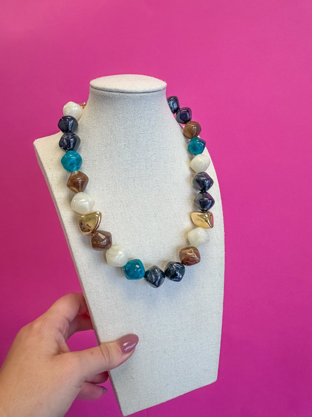 Brown &amp; Teal - Stone Necklace - Mix Bead