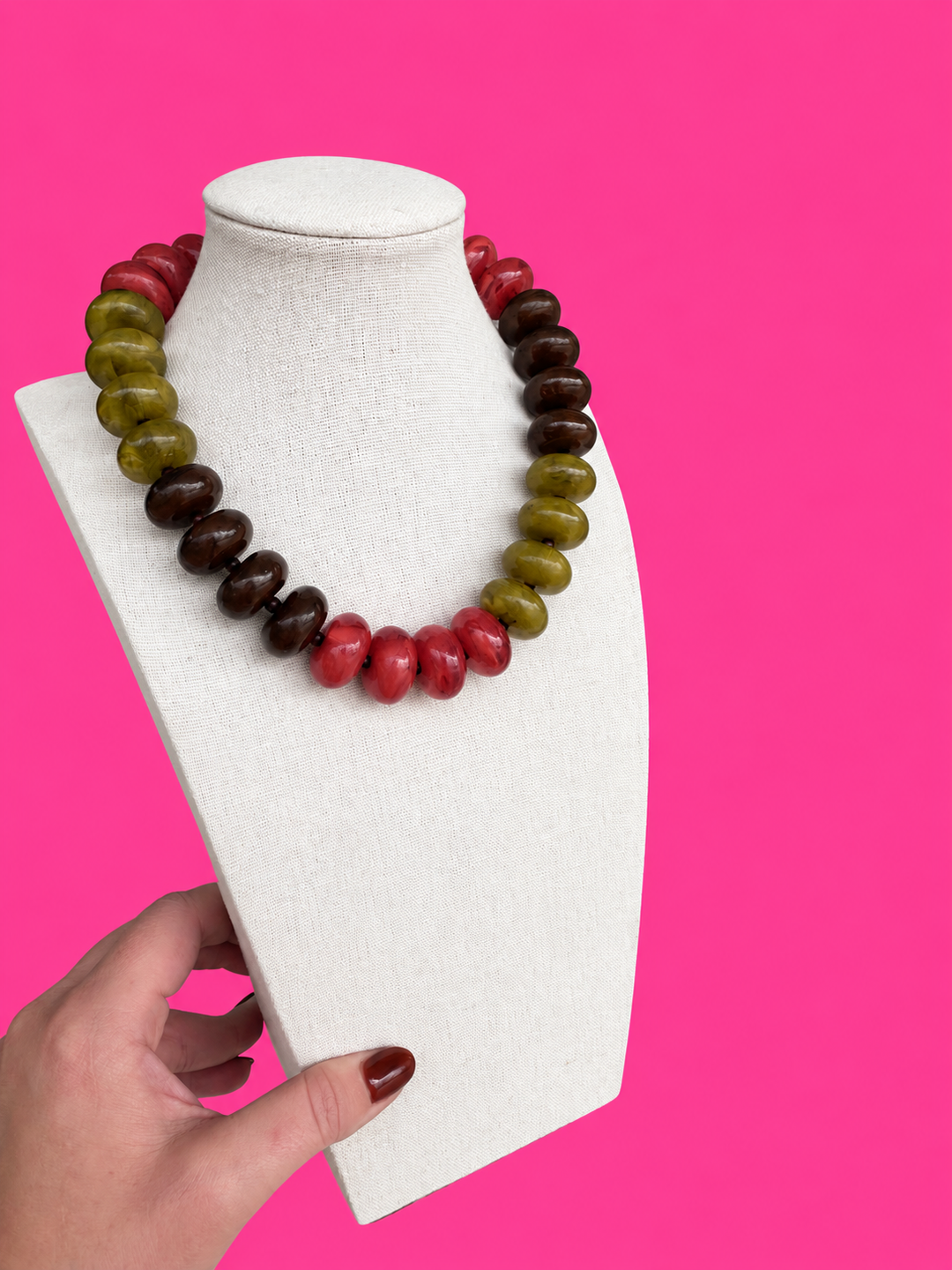 Olive, Brown, Rust - Circle Bead Necklace - Fall