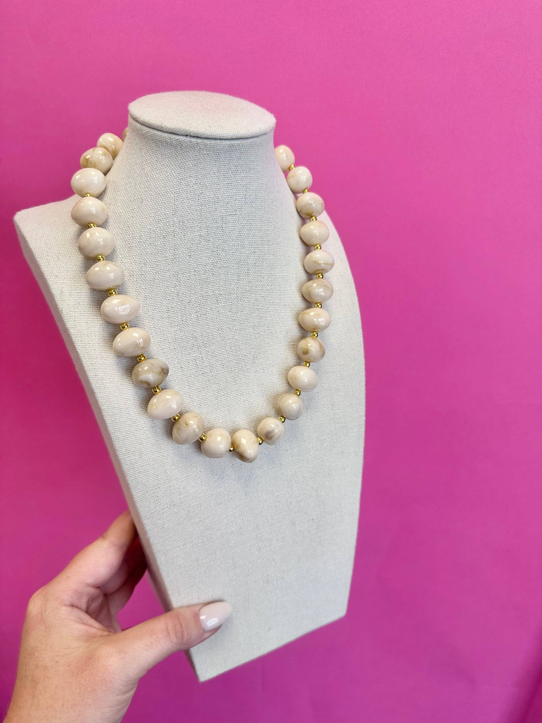 Bone - Bauble Bead with Gold Bead Necklace