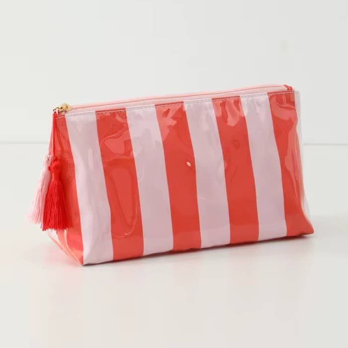 Red/Pink Travel Stripe Cosmetic Makeup Pouch