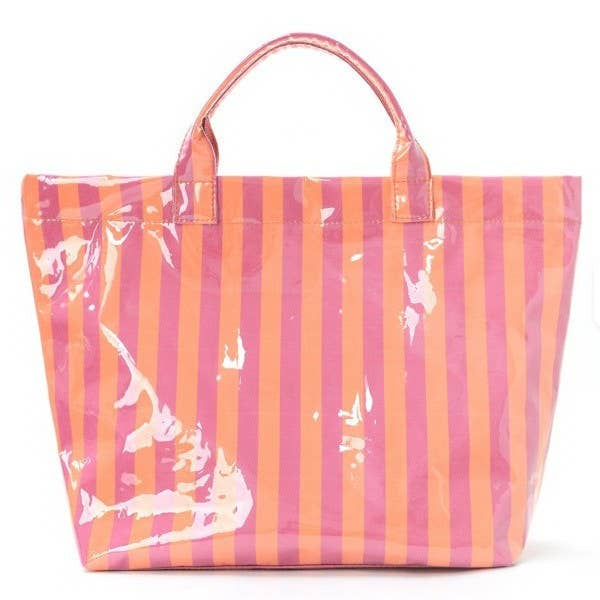 Fuchsia/Orange Large Striped Vinyl Tote Bag