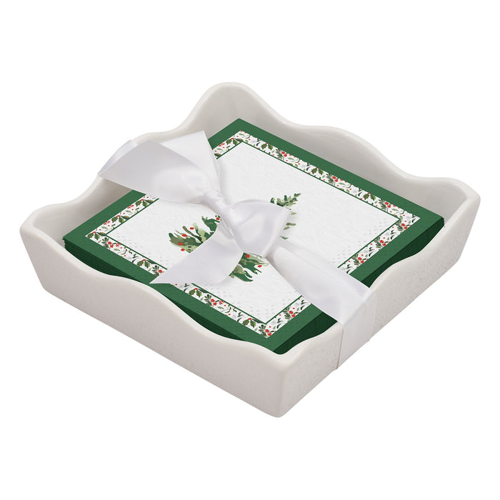 Tree Ceramic Wave Napkin Tray with Cocktail Napkin