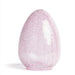 Crackle glass egg-shaped light fixture shade on a white studio background featuring a pale pink translucent hue, a delicate spiderweb fractured texture, and a smooth rounded silhouette