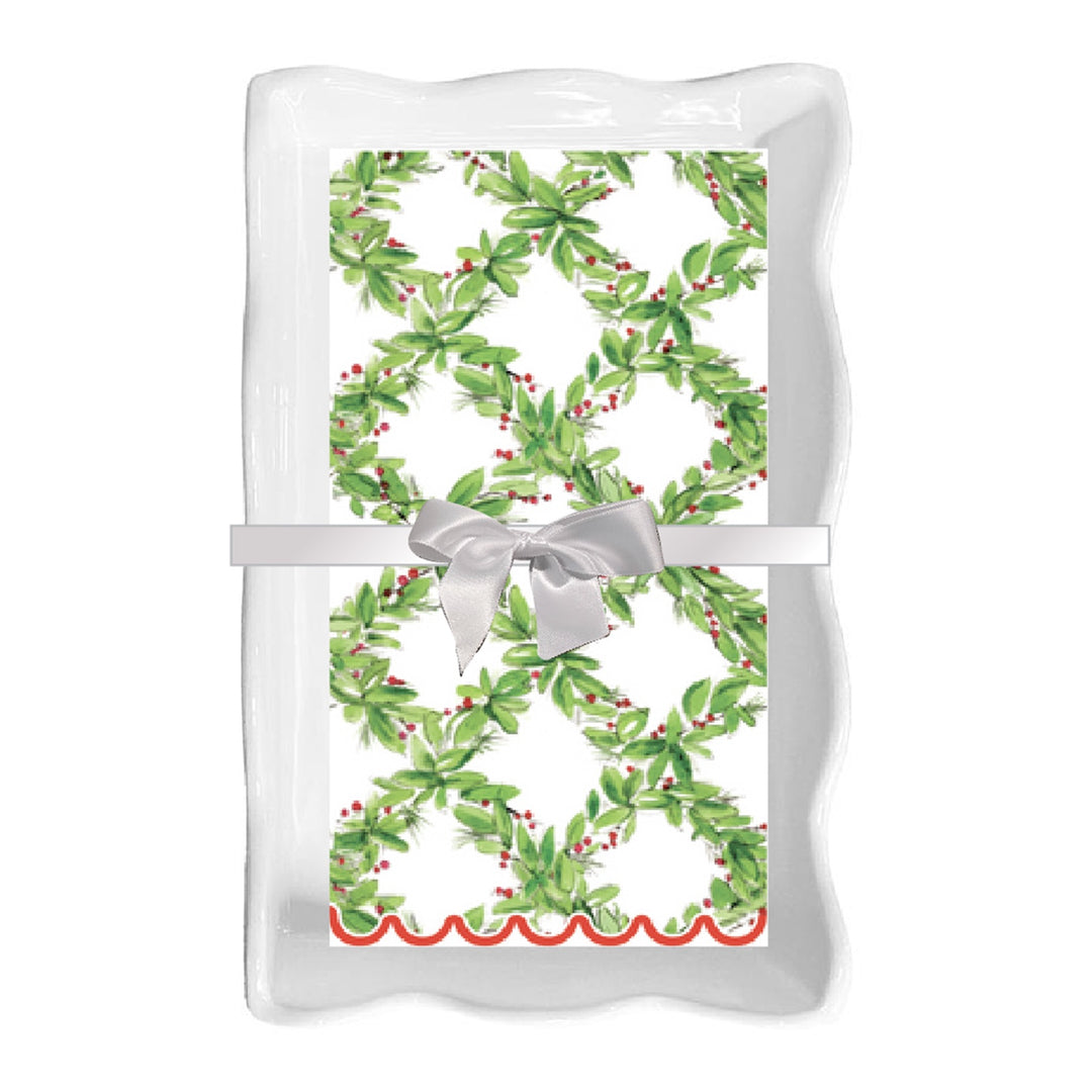 Holly Berry Ceramic Wave Napkin Tray Guest Towel