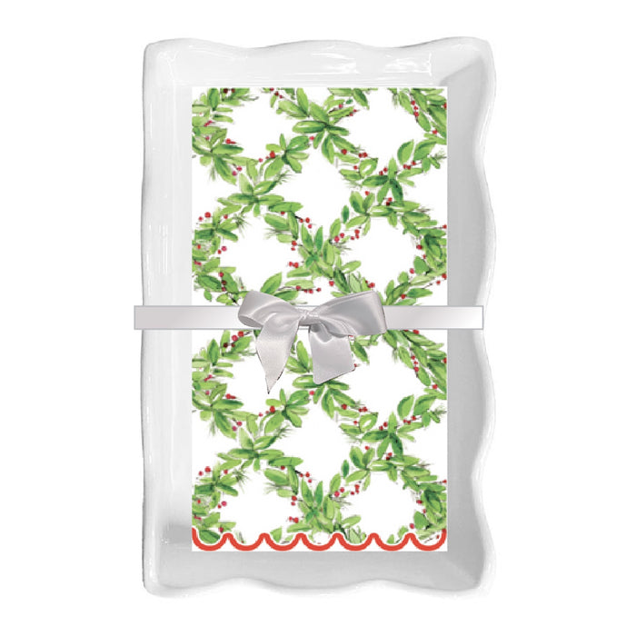 Holly Berry Ceramic Wave Napkin Tray Guest Towel