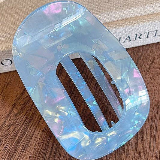 Blue Jumbo Lay Flat Oval Hair Claw Clip